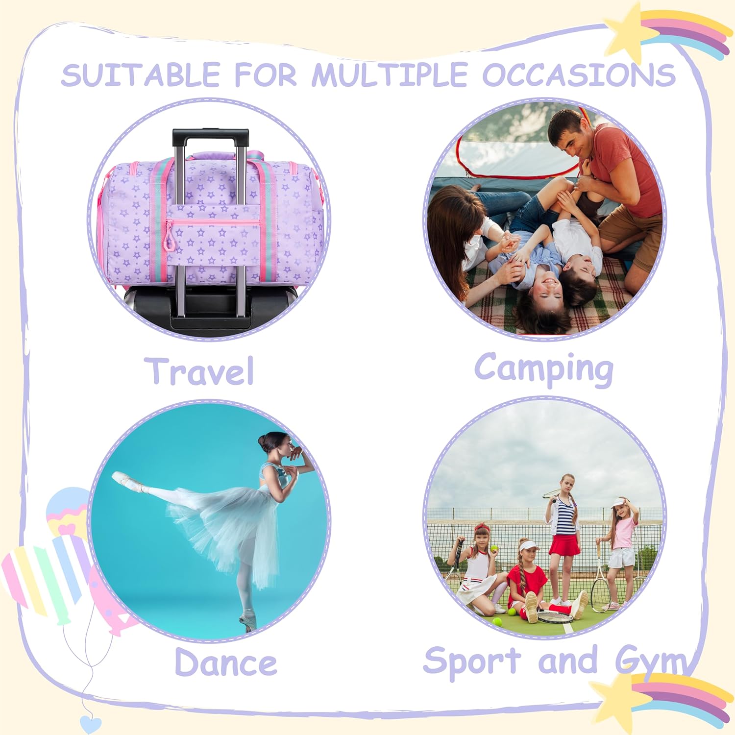 Duffle Bag for Kids Personalized Initial Travel Bag Dance Bag for Girls Birthday Christmas Gifts for Girls Toddler Overnight Bags with Shoe Compartment - Image 6