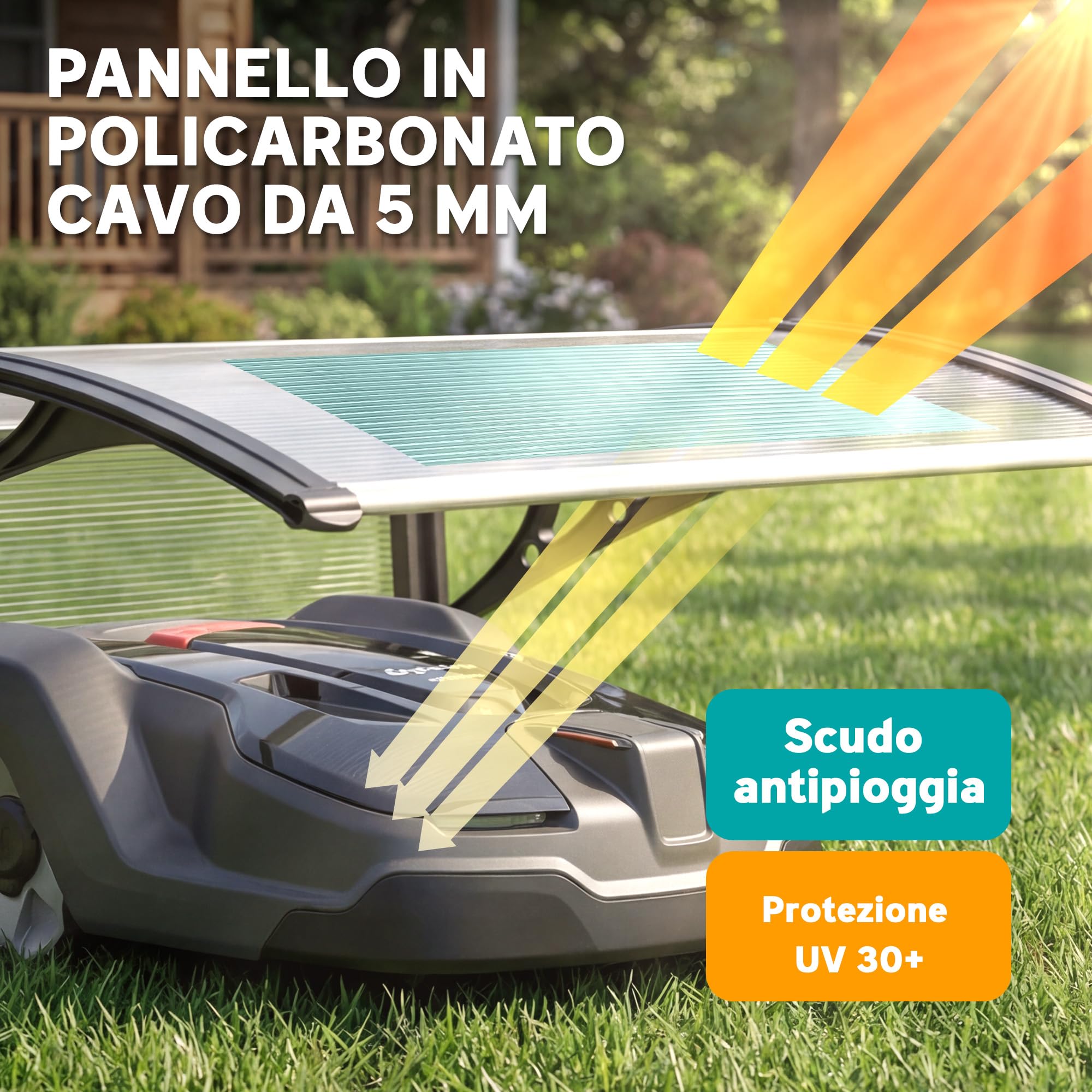 Outsunny Garage per Robot Tagliaerba con Struttura in Alluminio, Copertura Robot Tagliaerba in PC per Protezione da Pioggia, Neve e Raggi UV 30+, 100x81x43 cm, Bianco