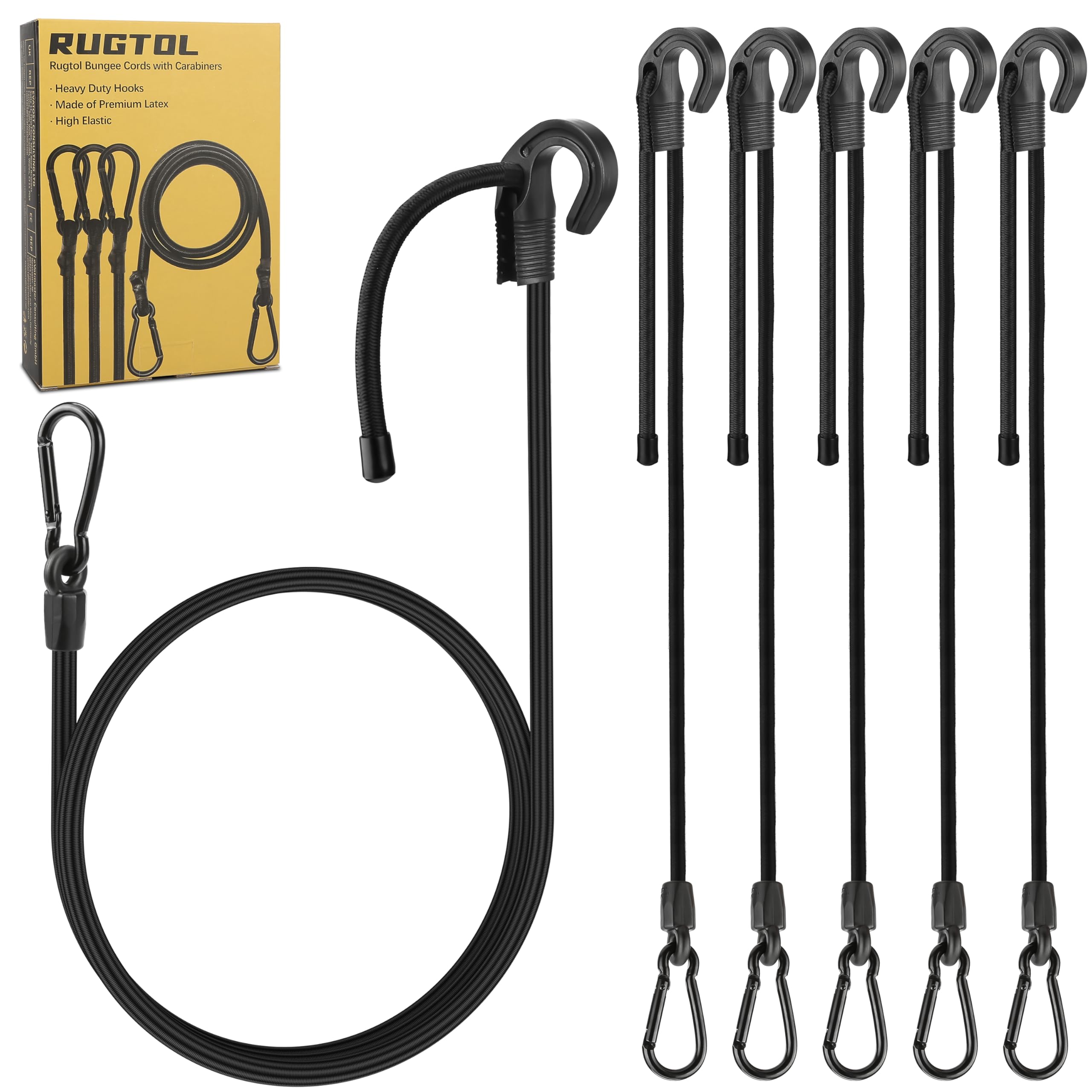 Bungee Cords with Hooks, Upgrade 120 cm Adjustable Bungee Cords with Carabiner Clip Outdoor