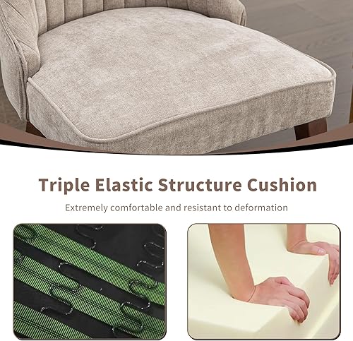 Miniatura 5 de Juego de 4 sillas de comedor beige de mediados de siglo, modernas sillas de cocina y comedor, juego de 4, sillas de cocina tapizadas de tela, sillas