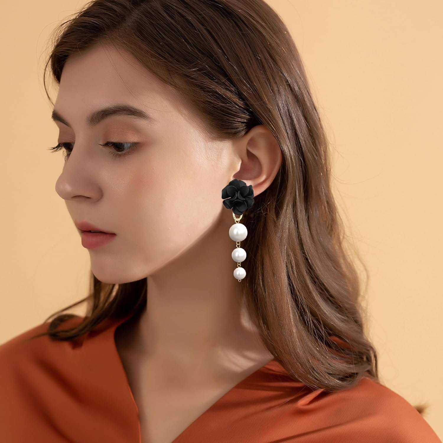 Anmpab Flower Cluster Pearl Earrings for Women Ball Drop Dangle Earrings Vintage Floral Stud with White Pearls for Her Wedding Party Jewelry - Image 3