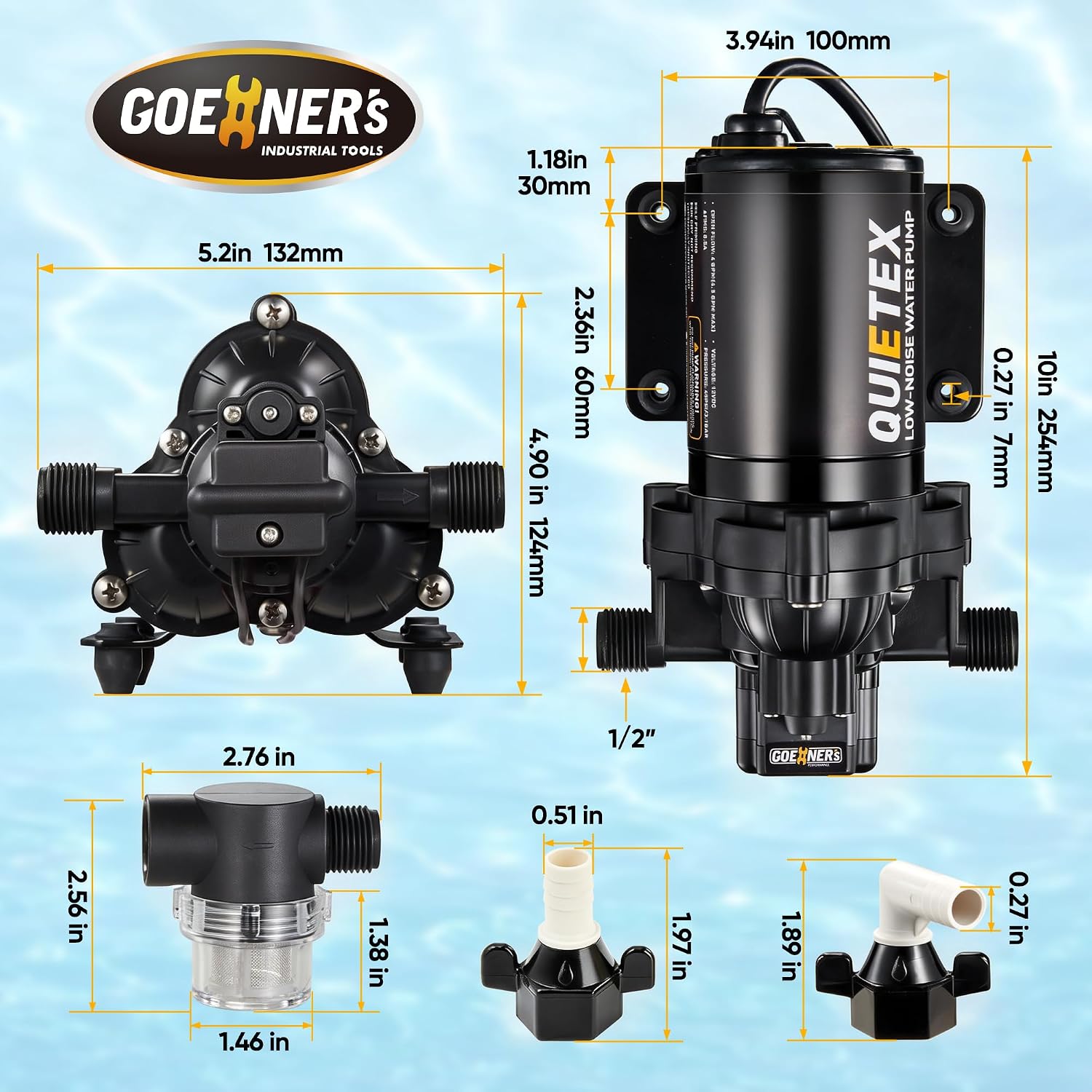 Heavy Duty 110V AC Water Pump – 5 GPM, 45 PSI, Brass Pump Head & Stainless Steel Valves, Self-Priming Diaphragm Pump with Automatic Pressure Switch, for RV, Marine, Home, Garden Irrigation