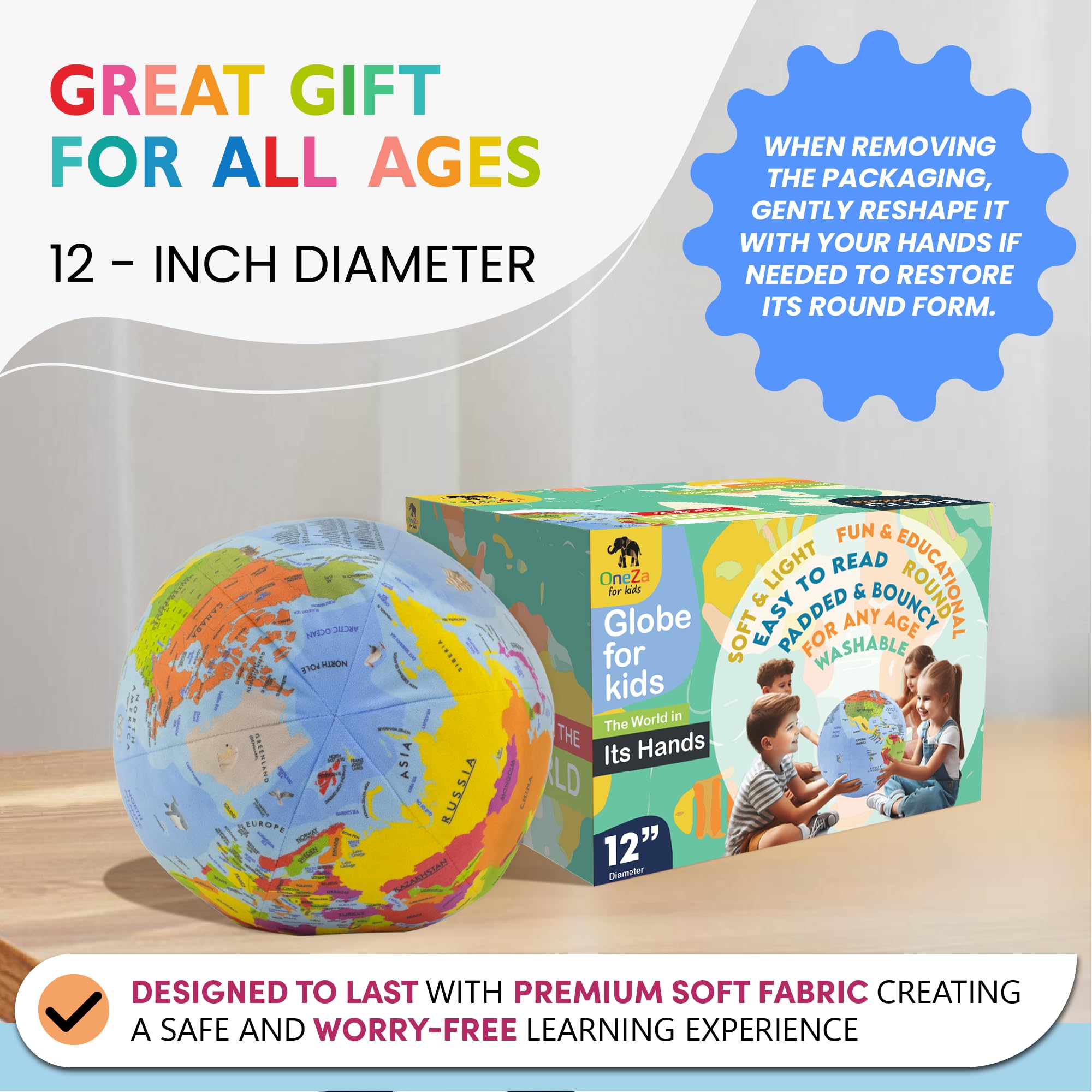 Amazon.com: OneZa 12” Soft World Globe for Kids | Fun