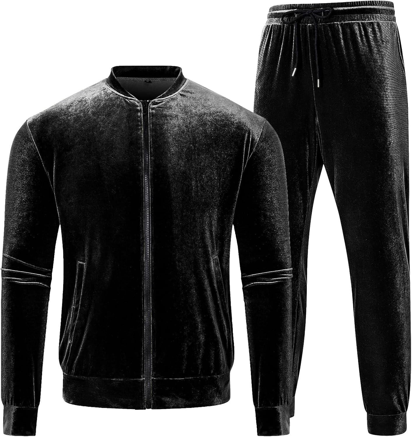 LecGee Men’s 2 Piece Velour Tracksuit Full-zip Long Sleeve Sweatshirt and Jogger Pants Outfits Velvet Jacket Pants Set M-3XL
