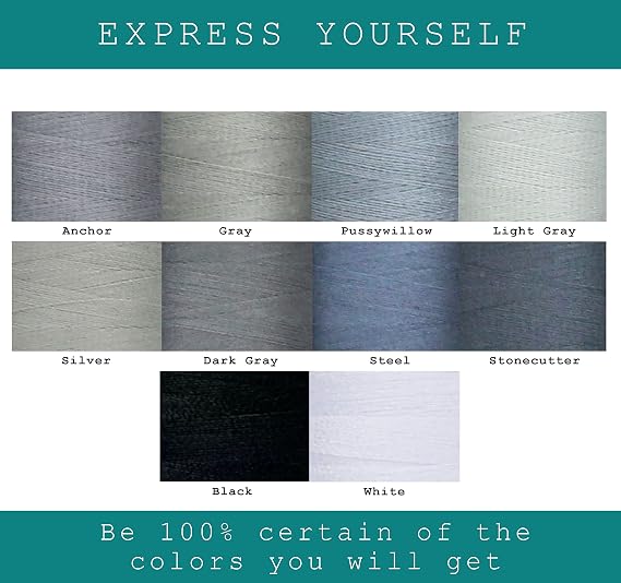 Bundle Polyester Sewing Threads - 34 spools for Hand Stitching, Quilting & Sewing Machine - 1000 yds Per Spool - 28 Thread Colors Plus 3 Black & 3 White