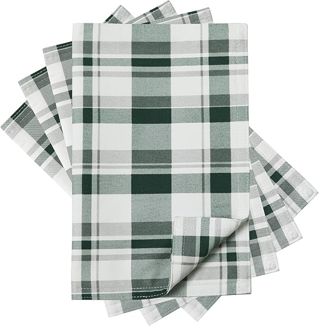Cotton Checked washable Placemats Kitchen Dining Table Mats Set of 4 (Green)