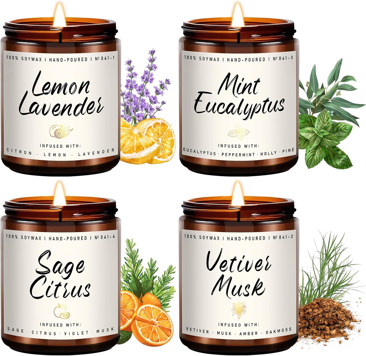 Auelife Scented Candles Set | Scented Candle for Home – 4 Pack Candle Gifts, Soy Candles for Home – Aromatherapy Gift of Mint Eucalyptus/Lemon Lavender/Sage Citrus/Vetiver Musk