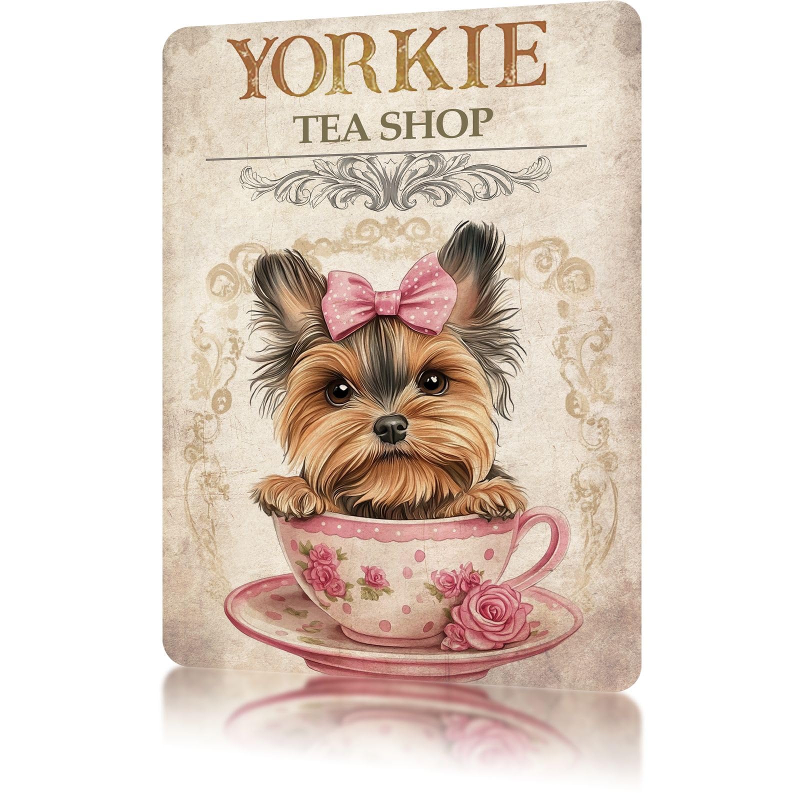 Yepyayqvk Tin Sign 149 Yorkie Tea Shop Funny Tin Signs Kitchen Bar Coffee Pub Cafe Wall Decor 6X8 Inch