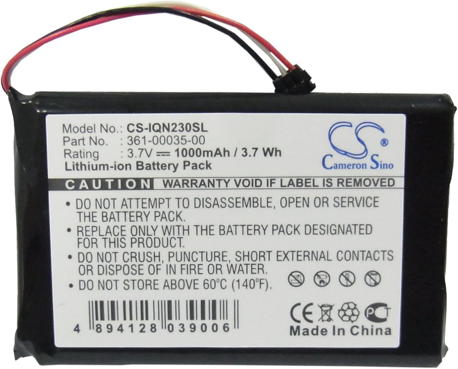 Cameron Sino Battery for Nuvi 2300, Nuvi 2300LM, Nuvi 2340LT, Nuvi 2350LMT, Nuvi 2350LT, Nuvi 2360, Nuvi 2360LM, Nuvi 2370, Nuvi 2370LT, Nuvi 2598 LMTHD 1000mAh