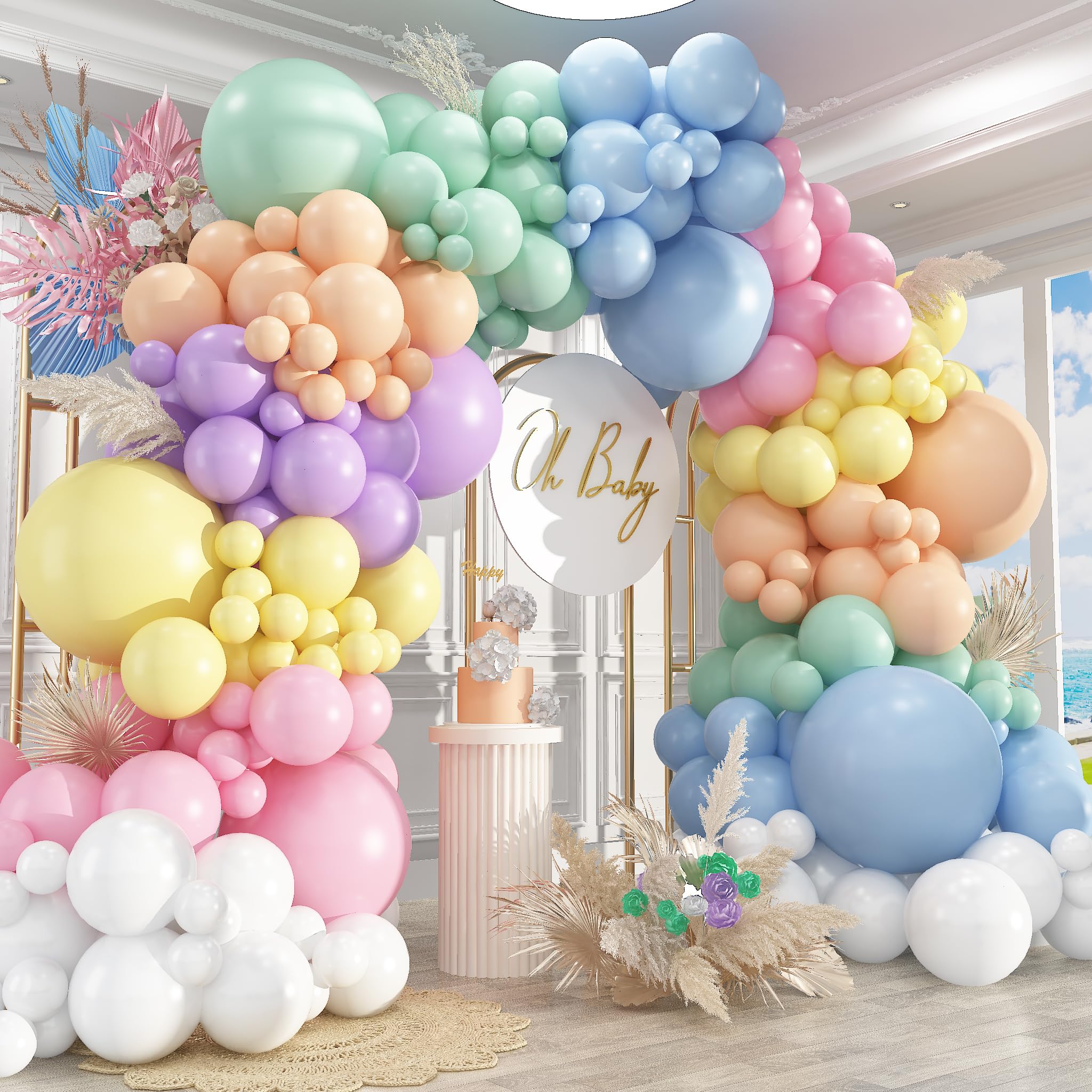 Photo 1 of 412pcs Pastel Balloon Garland Arch Kit 18 12 10 5 Inch Different Sizes Macaron Assorted Colors Balloon Latex Colorful Balloons for Baby Shower Girls Birthday Wedding Easter Rainbow Party Decoration