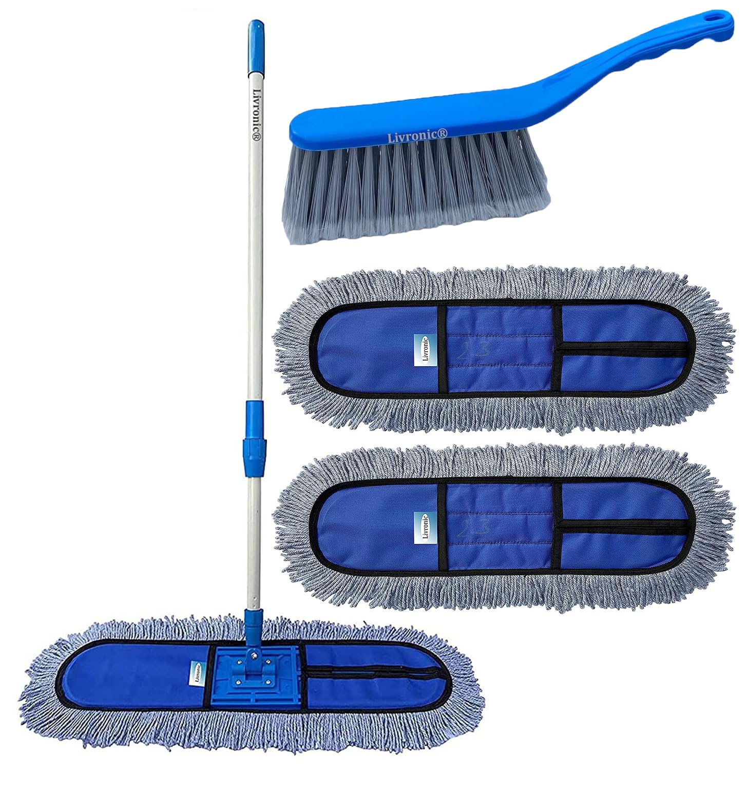 Livronic® Wet and Dry Cotton Floor Cleaning Mop with 360 Degree Movement Along with Very Strong Rod,Telescopic 4 Feet Handle Fixed Floor Mop, Refill (18 Inch with 2 Extra Refills and Blue Sofa Brush) (B0CJ7QSM23) Amazon Price History, Amazon Price Tracker
