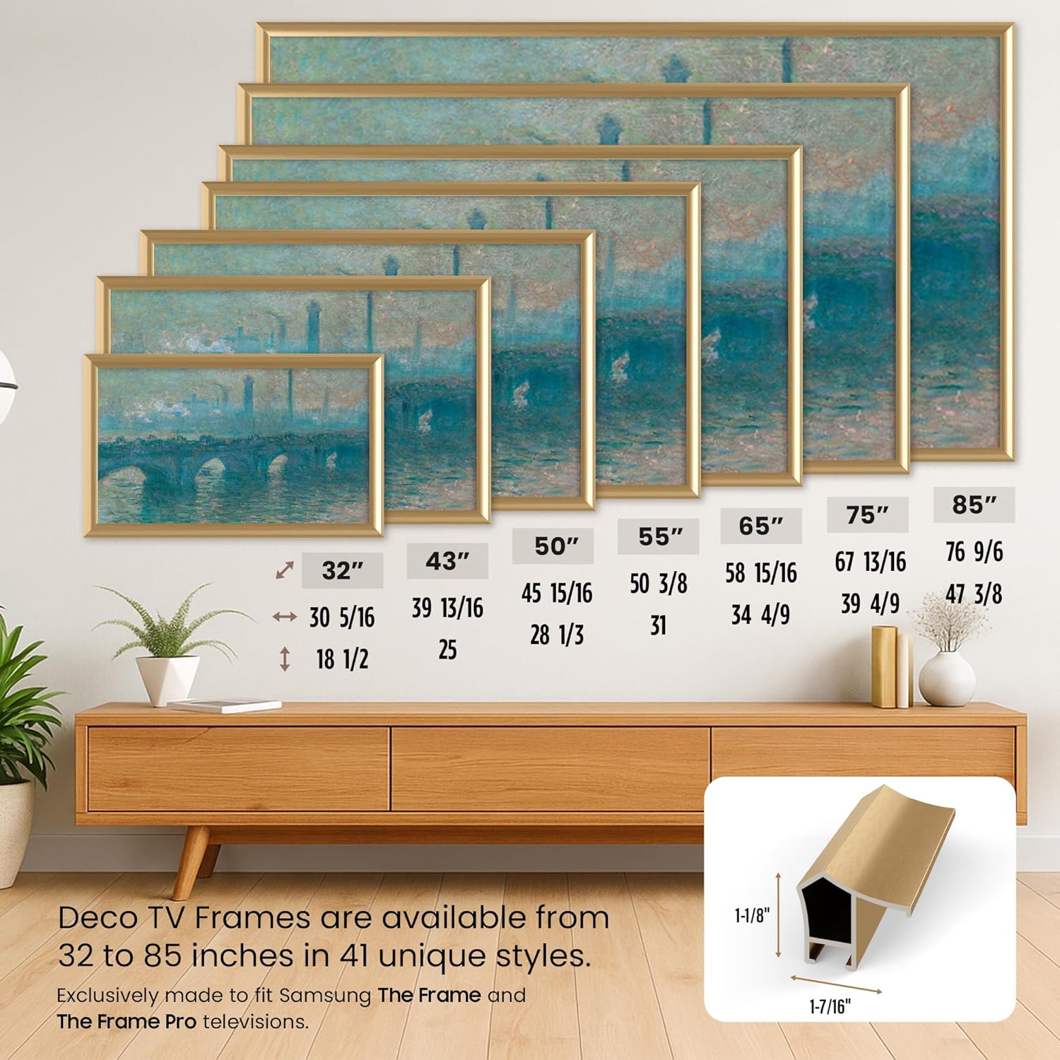 Pale Gold Prismatic 65" Alloy Deco TV Frame - Compatible ONLY with Samsung The Frame TV and Pro TVs (Fits 2021-2026, LS03A, LS03B,LS03C,LS03D,LS03FA,LS03FW)