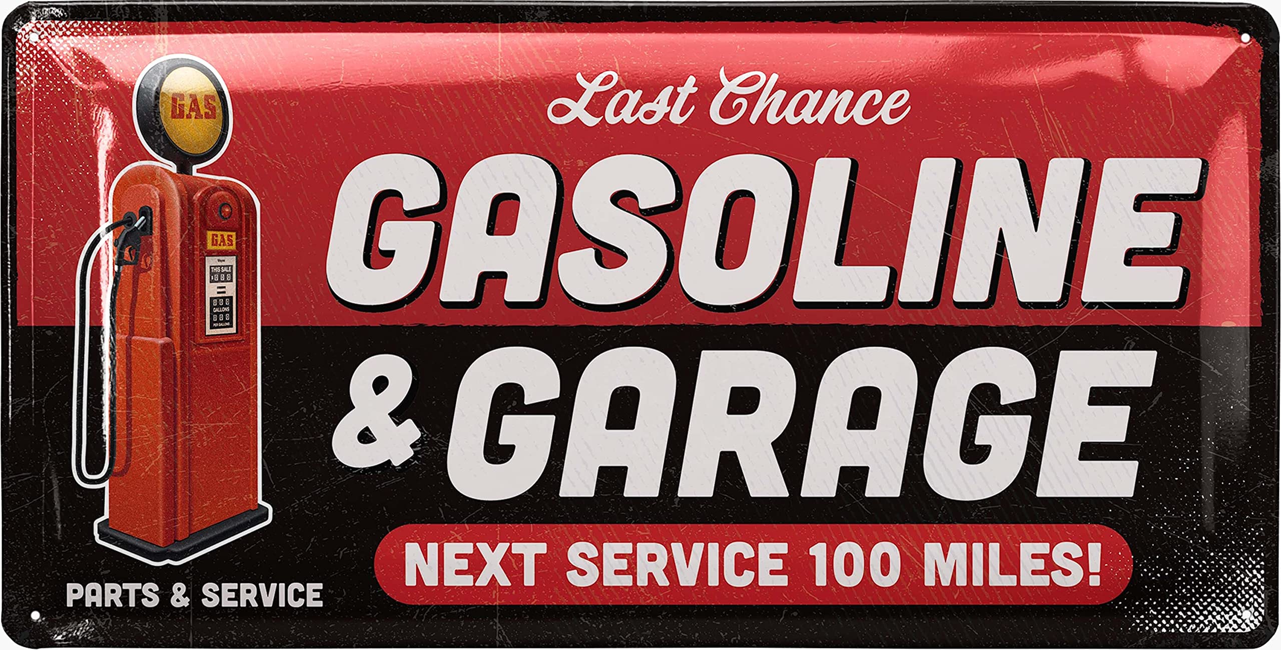 Retro blaszana tabliczka warsztatowa — Gasoline garage serwis — metalowa dekoracja ścienna dla motocyklistów — prezent — dekoracja metalowa w stylu vintage z wypukłościami 17 x 34 cm
