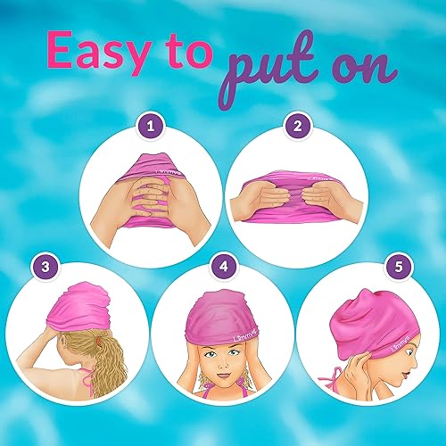 Miniatura 7 de Limmys Gorro de natación de pelo largo para adultos, gorro de natación 100% silicona para hombres y mujeres, de calidad premium, elástico y cómodo