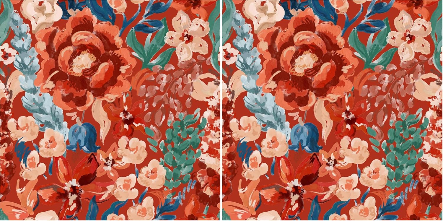 Vintage Red Floral Peel and Stick Wallpaper Watercolor Abstract Flower Wall Paper Roll Self Adhesive Contact Paper for Bedroom Nursery Decorations 17.7in x 9.8ft (Pack of 2)