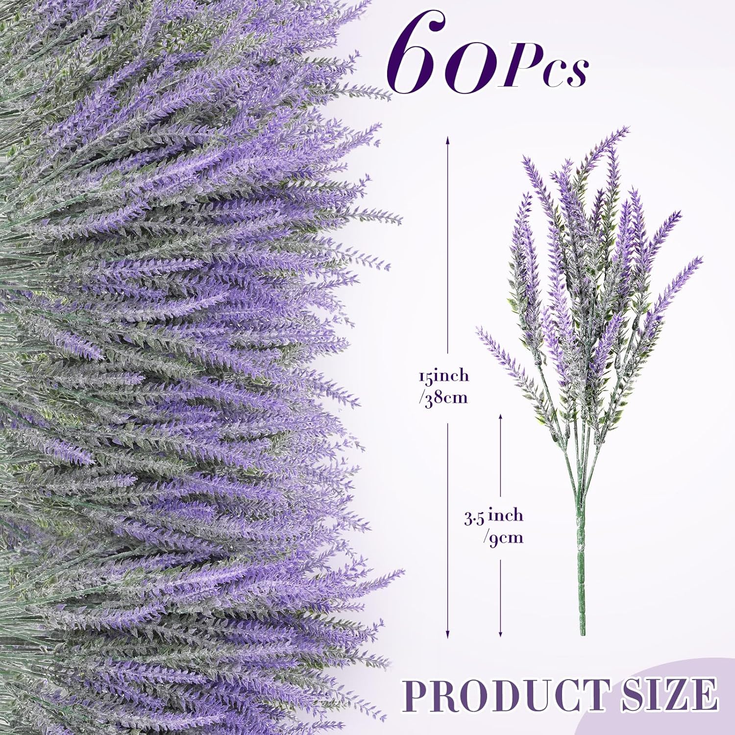 XunYee 60 Bundles Artificial Lavender Flowers UV Resistant Faux Plastic Flowers Faux Lavender Plants for Outdoor Garden Patio Window Box Office Table Centerpiece Indoor Decoration (Purple) - Image 2