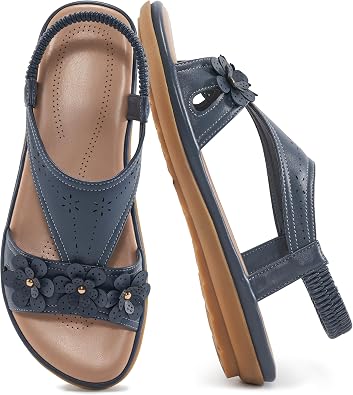 Ecetana Womens Flat Sandals 2026 Comfortable Dressy Summer Sandals with Memory Foam Ankle Strap Casual Walking Shoes for Travel