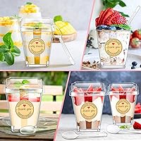 Vista 6 de Sieral Paquete de 100 tazas de plástico de postre de 5 onzas con tapas, cucharas, calcomanías, mini vasos transparentes de yogur para aperitivos