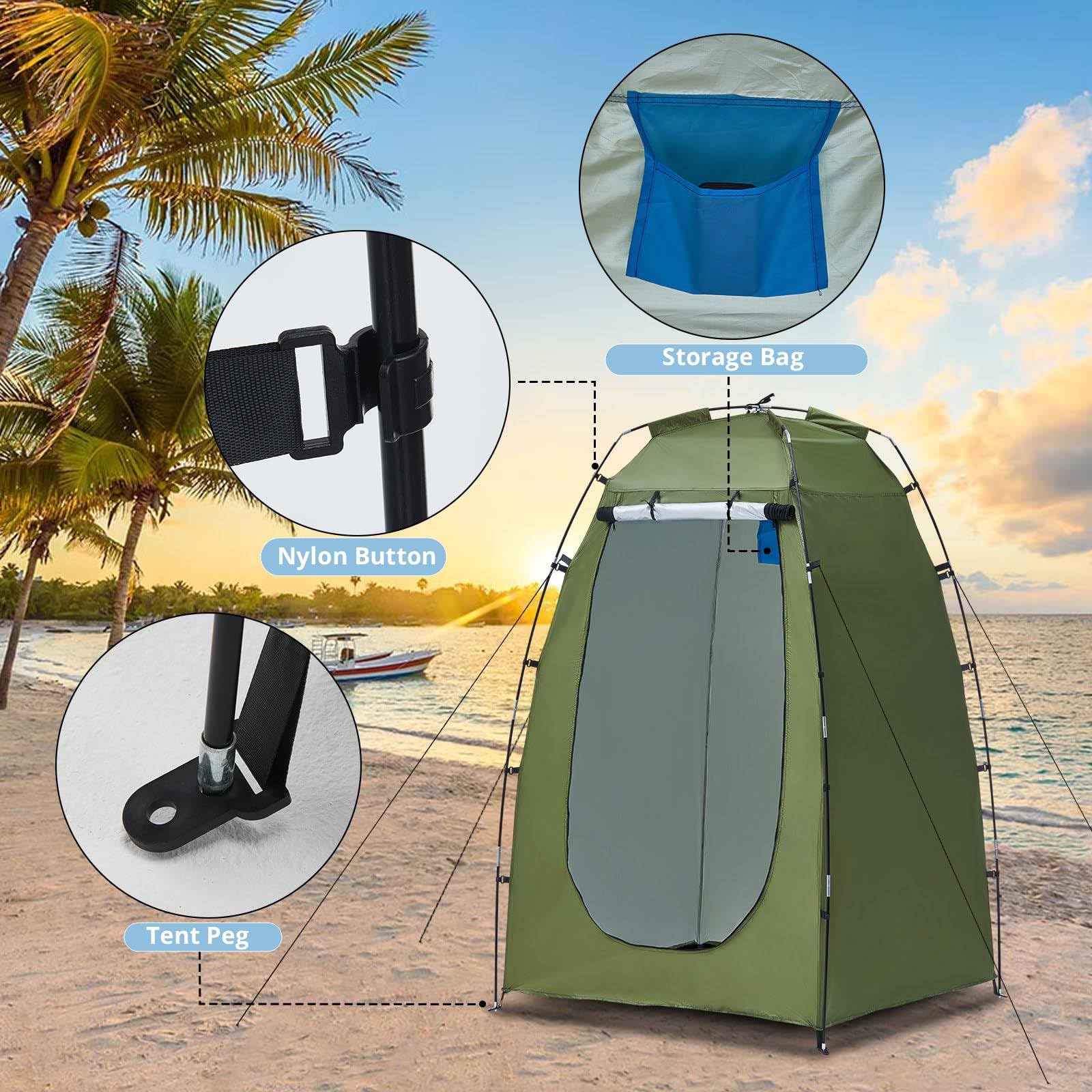 LEMROE Tente de plage avec sac de transport - Tente de douche étanche - Tente de toilette mobile pour le camping, la randonnée, l'extérieur - Tente pop-up