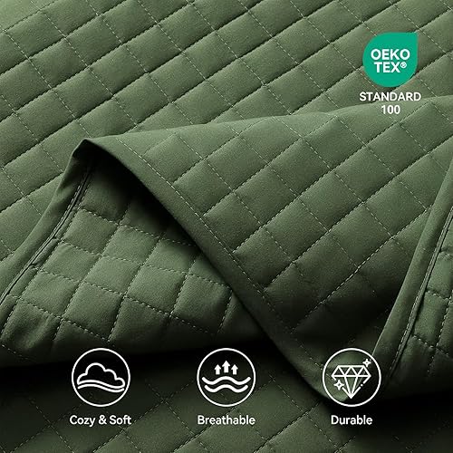 Vista 60 de SunStyle Home - Juego de colcha de cama de microfibra, ligero y suave, reversible, patrón de colcha, colchas para todas las estaciones. 01 - Verde