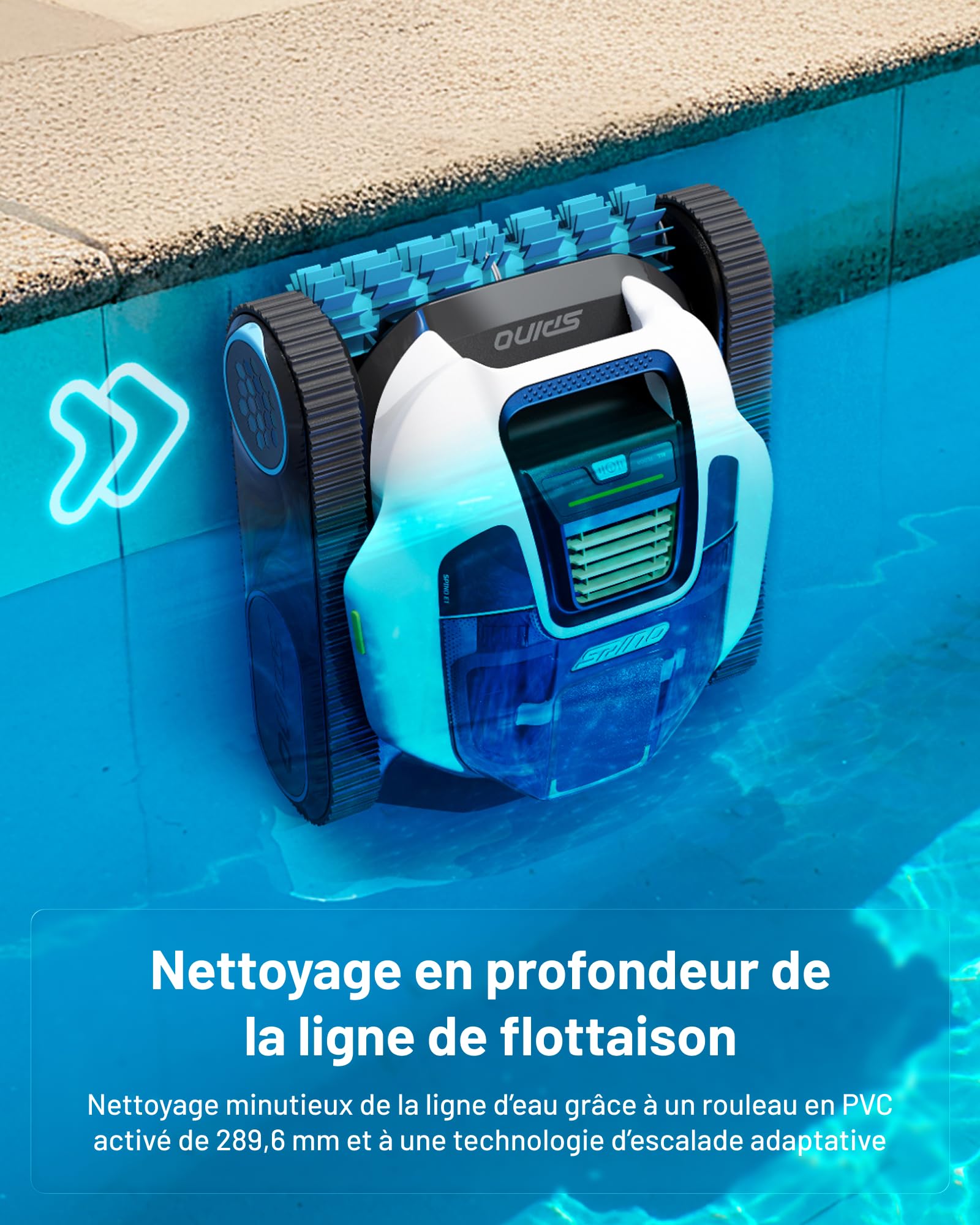 SPINO E1 Robot Piscine Fond et Parois, Ligne d'eau | Autonomie de 210 Min, 21950 LPH Max, 5 Modes, Navigation Trajet SmartArc, Contrôle par App, pour Piscines 150㎡