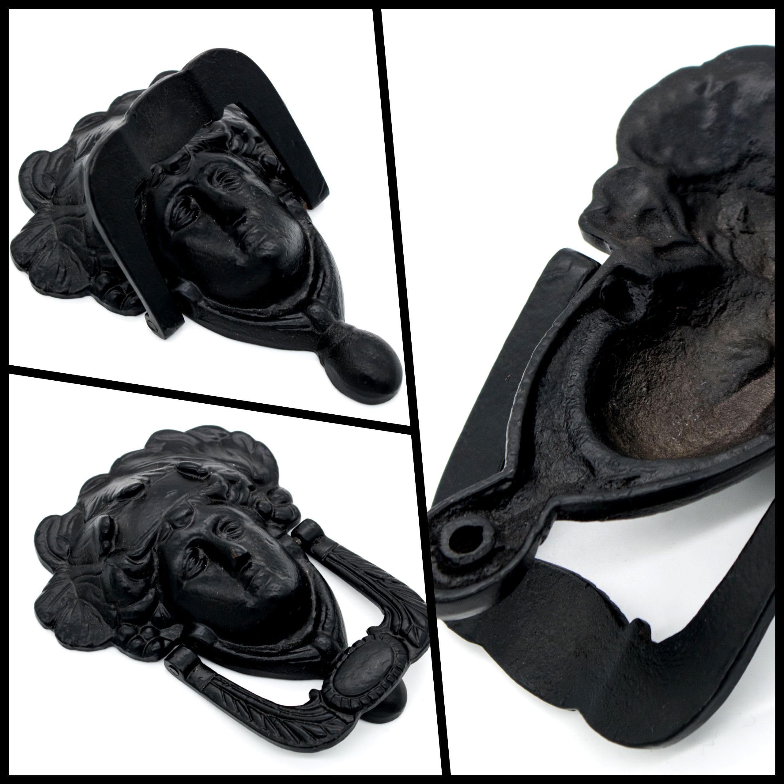 Mythrojan Battente per porta d'ingresso, resistente, in ghisa, con viti, decorazione per interni ed esterni, 16,5 x 12,7 cm