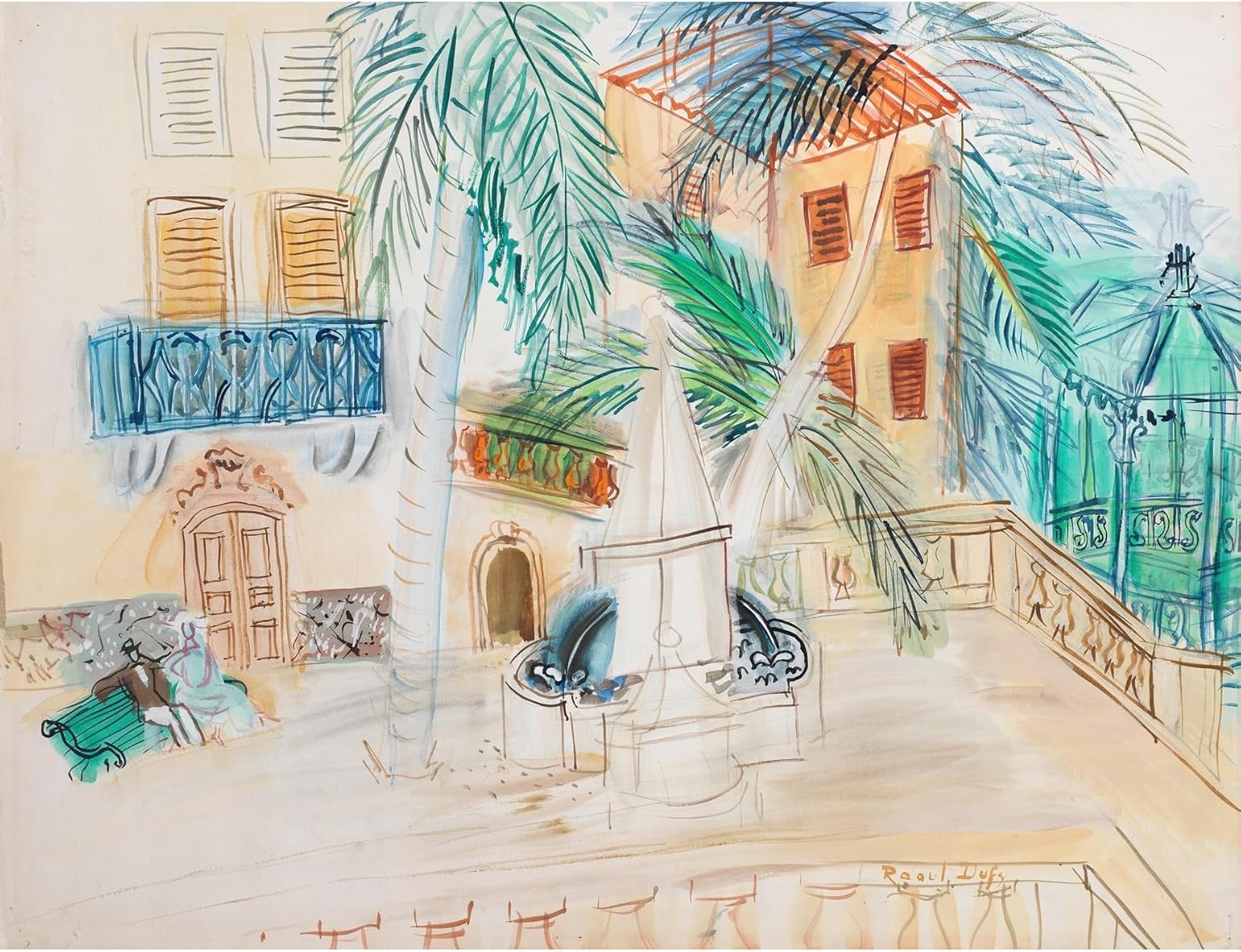 ArtDirect Couple on a bench, Place d'Hyères (circa 1928) Unframed Art Print Giclee Poster by Raoul Dufy - Ready for Framing with Customization Sizes 10x8, 14x11, 20x15, 31x24, 47x36 and 60x46 inches