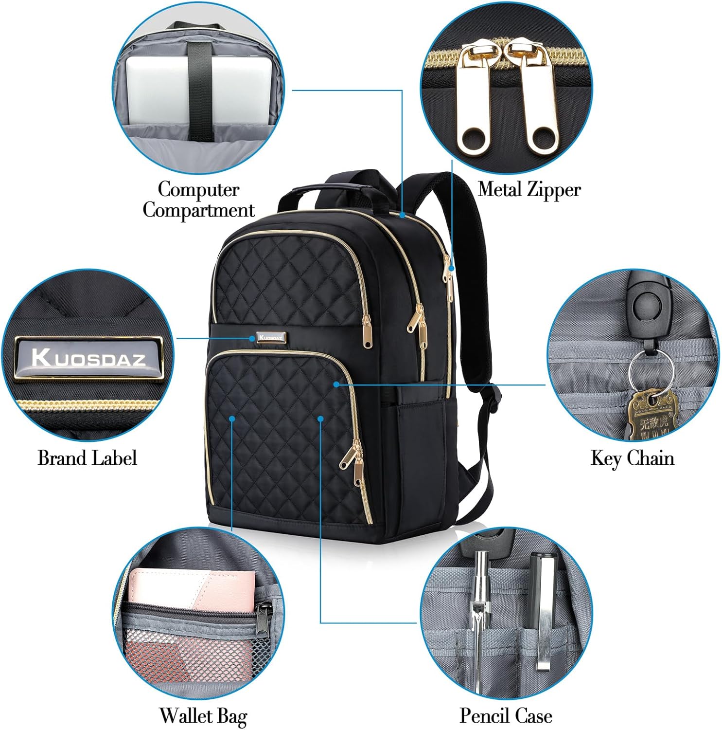 Backpack for Women, Large School Laptop Backpack, Cute Girls Bookbag, 17.3 Inch Work Travel Laptop Back Pack Purse Casual Daypacks, Black