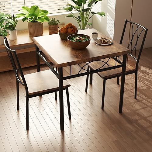 Miniatura 5 de kicthen - Juego de 2 muebles de mesa rectangulares de 3 piezas para cocina, comedor, comedor, color marrón rústico