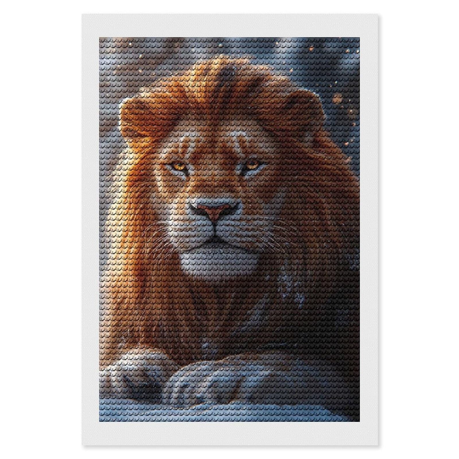 Junmoney Majestic Lion in Winter DIY Diamond Art Canvas Kit 8"x12", Decorate Your Room, Sparkling Round Gems, Fun Craft Experience, Farmhouse Decor