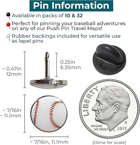 Miniatura 2 de Juego de 32 pasadores de béisbol para pared de fotos, pizarra blanca, tablero de corcho, mapa, tablón de anuncios, oficina o hogar