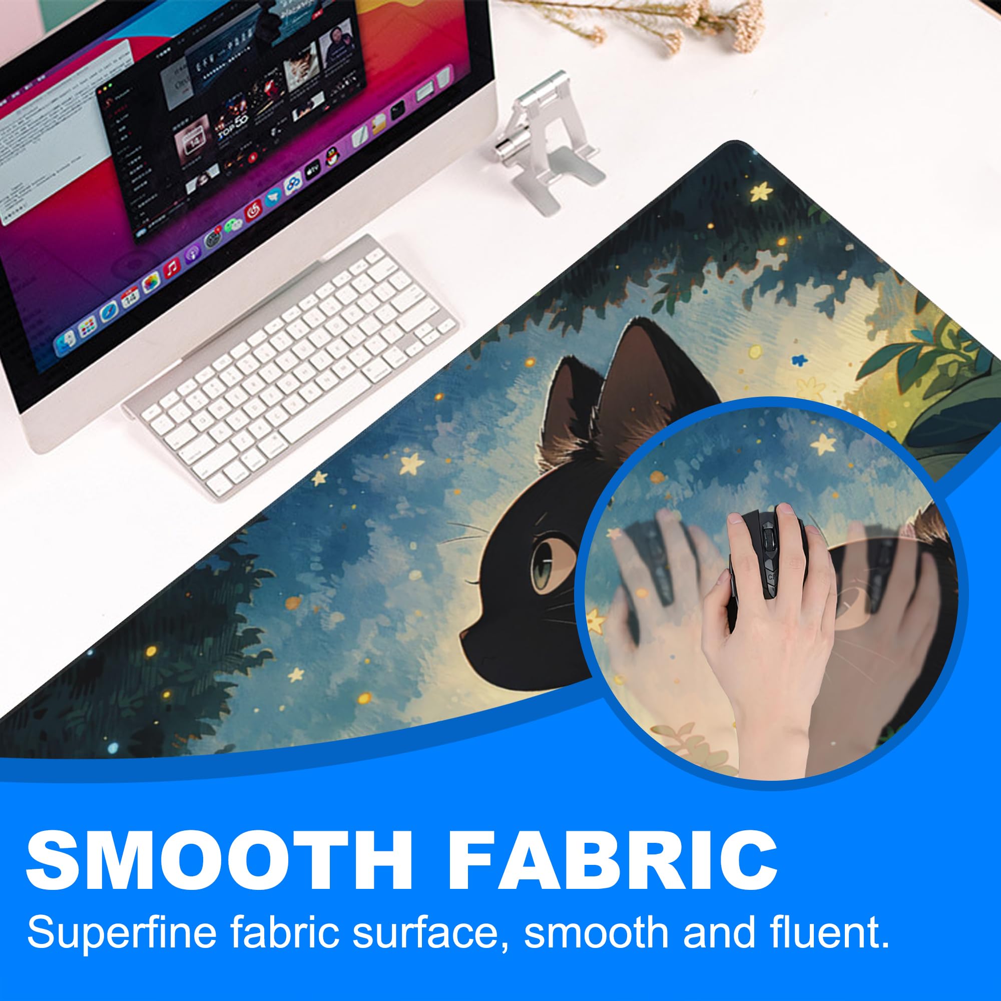 LIMKRIAN Cute Black Cat Desk Pad, Large Gaming Mouse Pad, Mouse Pads For Desk, Non-Slip Keyboard Mouse Pad For Desktop Computer, Laptop, Office, Work, Game, Home, 80 - View #5