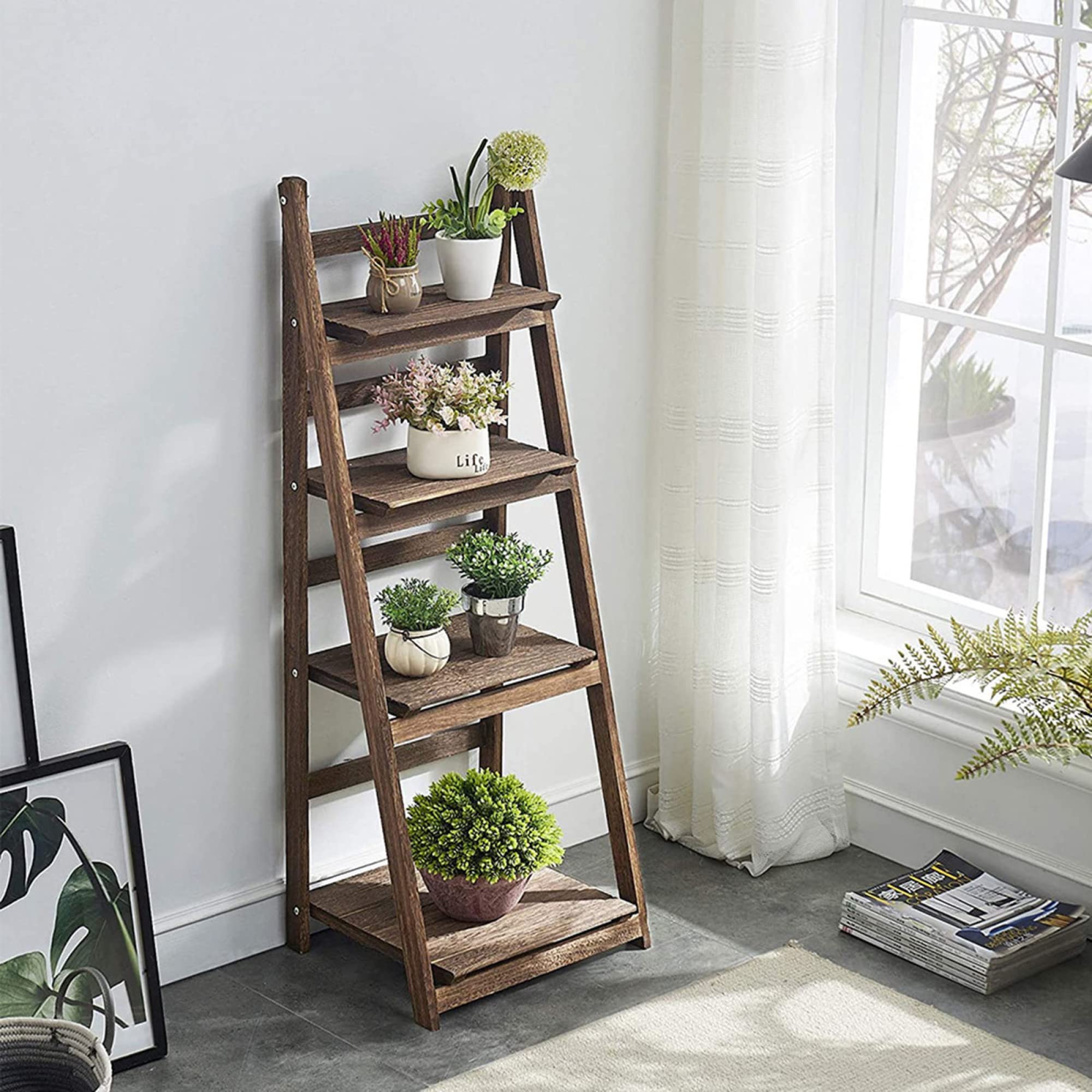 Stylish Plant Shelf with Tray, 64×40cm Plant Stand - Metal Plant Holder Adjustable for 8-12 inches Plant