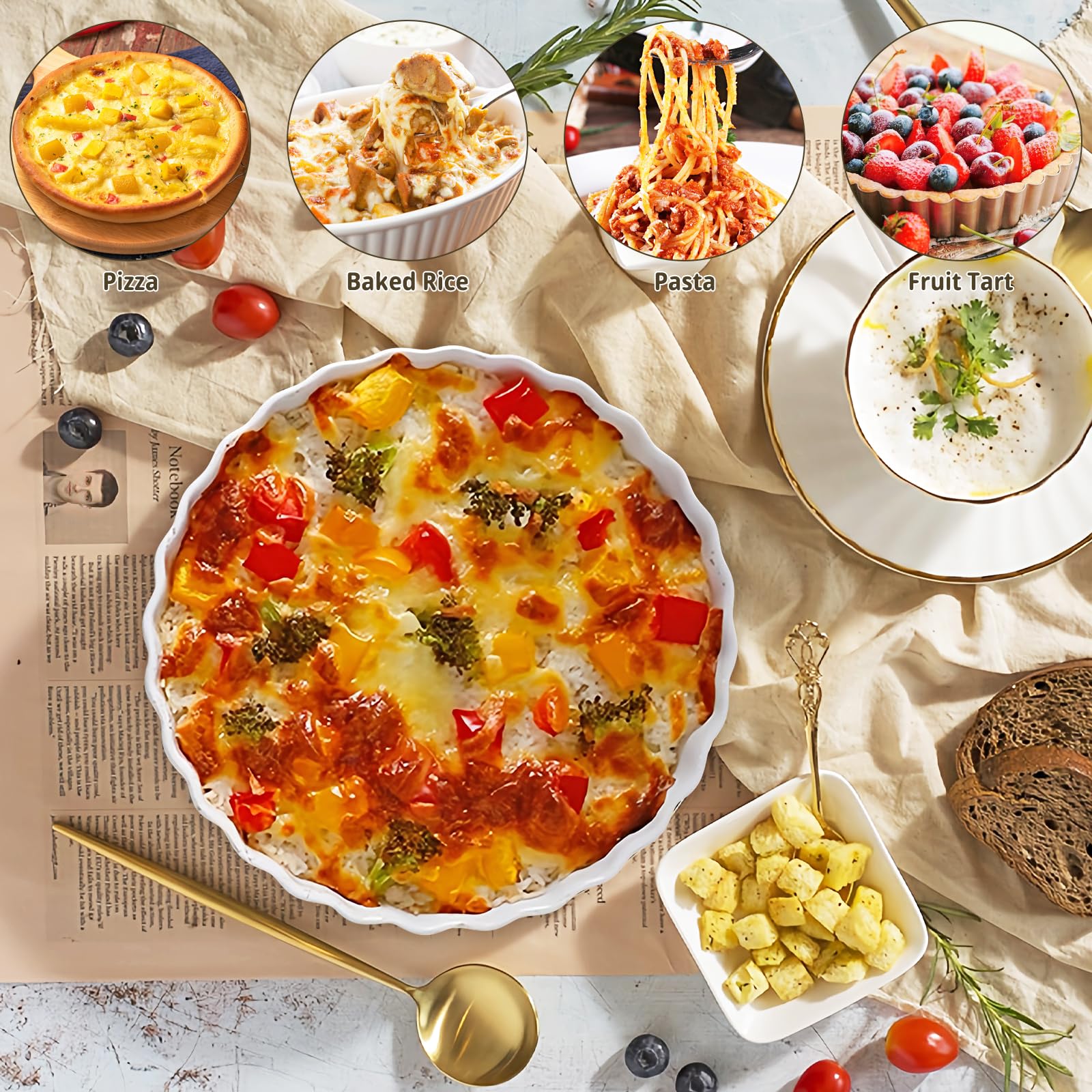 Plat à tarte blanc de 18 cm - Plat à tarte en céramique pour tarte, quiche, pizza, pâtes, pâtisserie
