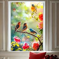 Vista 15 de Cartel navideño de ventana de 31.5 x 47 pulgadas con medias de Navidad, regalos, bastones de caramelo y chimenea, decoración al aire libre