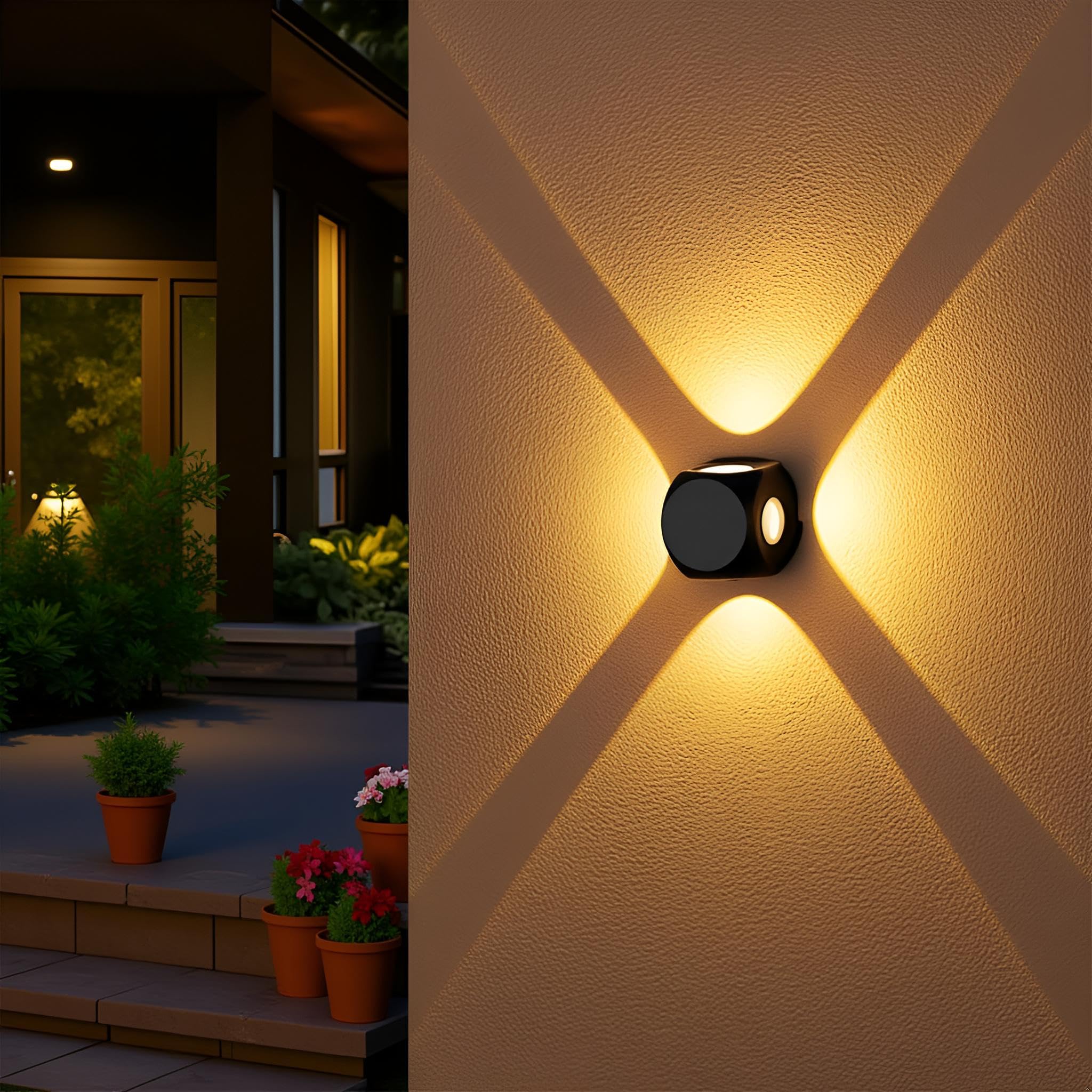 Waterproof Aluminium Up Down Led Wall Lamp, 4 Way, 4 Ray, Multy Colour, Indoor/Outdoor Decorative Wall Sconce Light (4 Way Warm White)-image-7