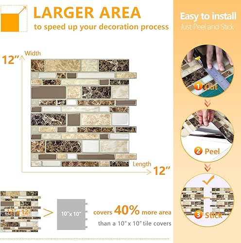 Miniatura 6 de STICKGOO Backsplash - Azulejo para despegar y pegar, versión mejorada 2021 con adhesivo más fuerte, adhesivo para salpicaduras de cocina, baño,