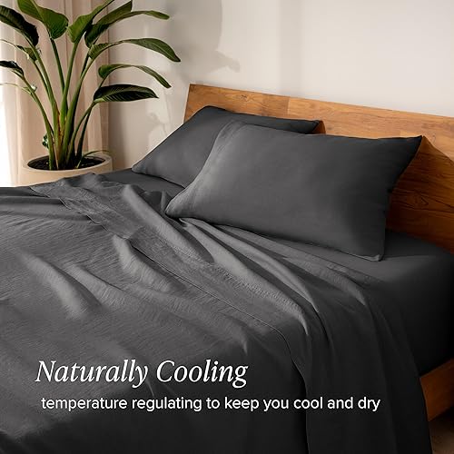 Miniatura 5 de Bare Home Juego de sábanas tamaño King, sábanas lujosas de 100% lino tamaño King, bolsillos profundos, ajuste fácil, juego de 4 piezas, sábanas y