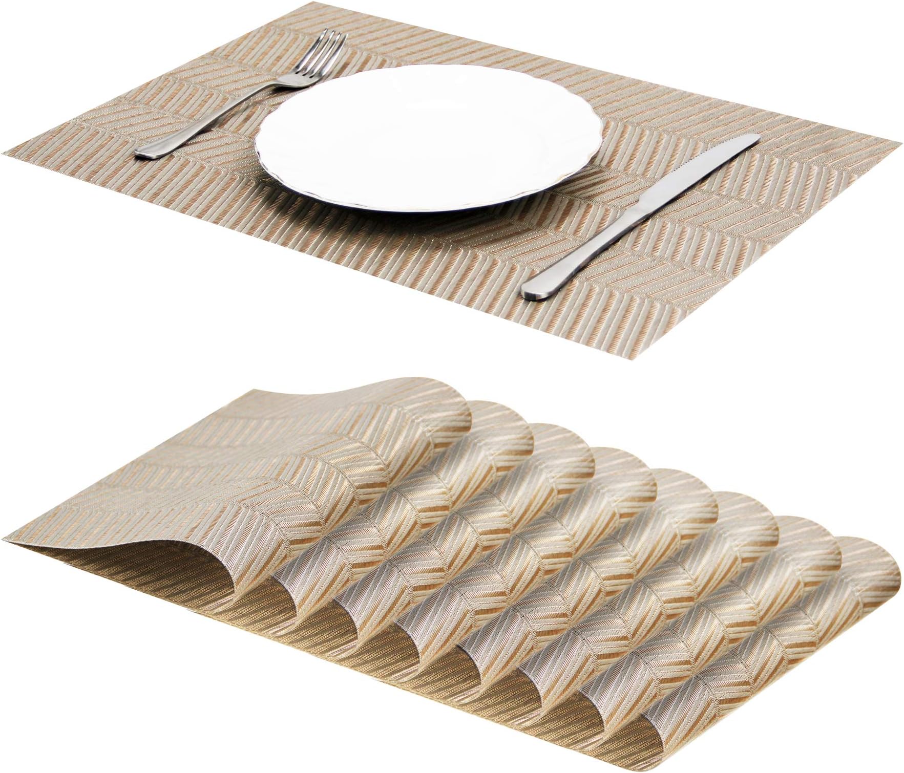 Jujin Placemats Set of 8 Non-Slip Washable PVC Heat Resistant Table Mats for Dining Table Brown