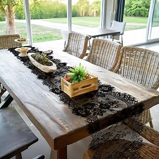 14 x 120 Inches Black Lace Table Runner, Vintage Christmas Table Runner Gothic Wedding Decor, Halloween Table Runner Black LCE Fabric for Anniversary Wedding Christmas Party Supplies