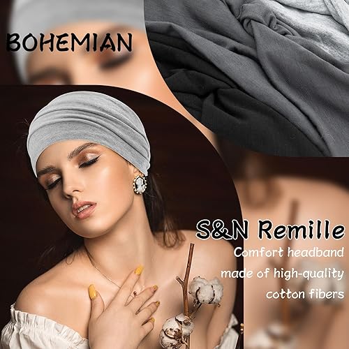 Miniatura 4 de S&N Remille Diademas anchas para mujer, banda para el cabello grande, diadema elástica antideslizante, accesorios con nudos torcidos, accesorios