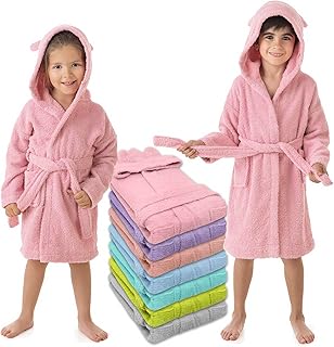 Albornoz Niños Niñas unisex, Infantil con Orejas - 100% Algodón OEKO-TEX® - 2 Bolsillos, Cinturón, Capucha, Albornoces e Niño niña, adolescente