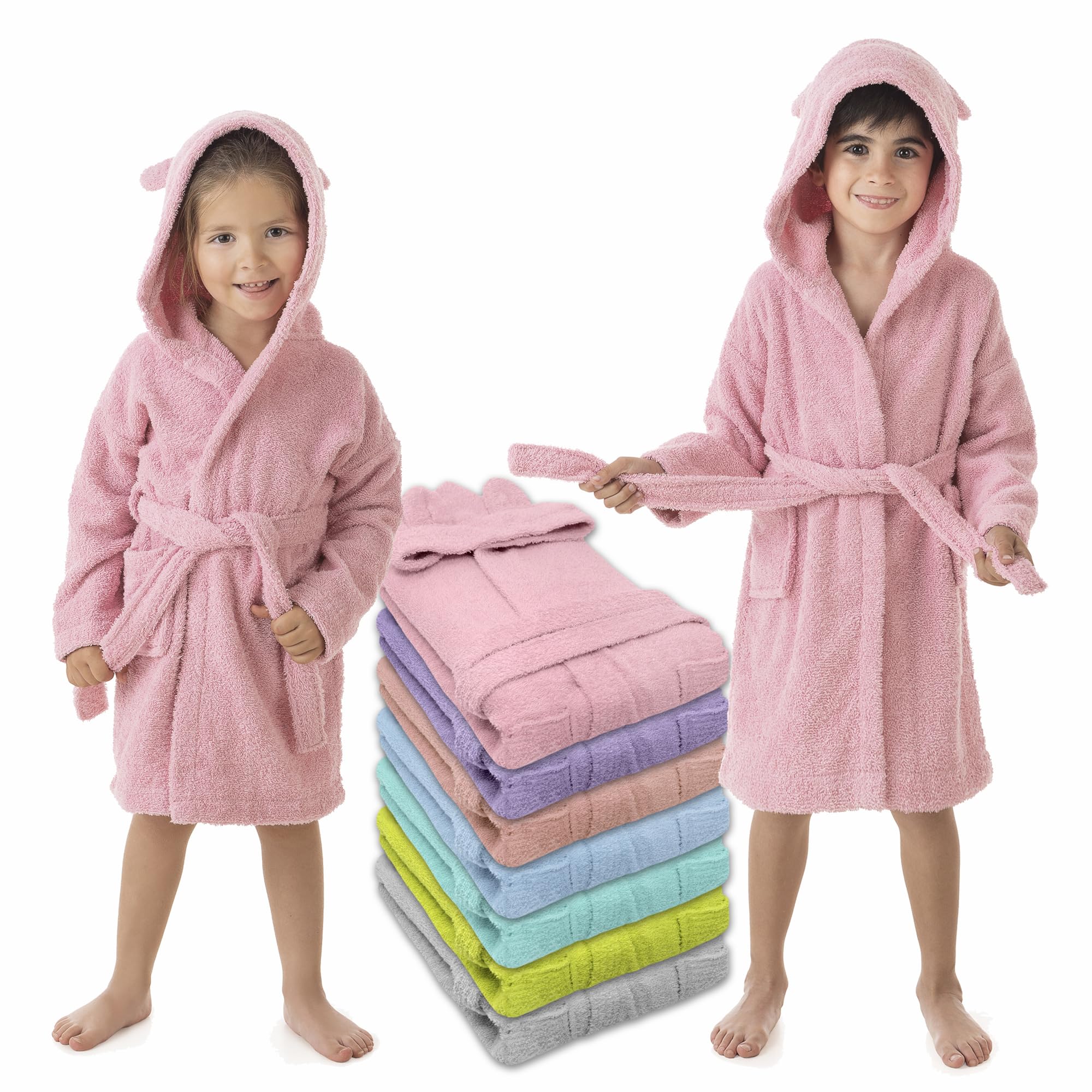 LEBENGOOD - Accappatoio Bambini adolescenti Cotone: Bambino, Bambina, 100% Cotone OEKO-TEX - 2 tasche, cintura, cappuccio