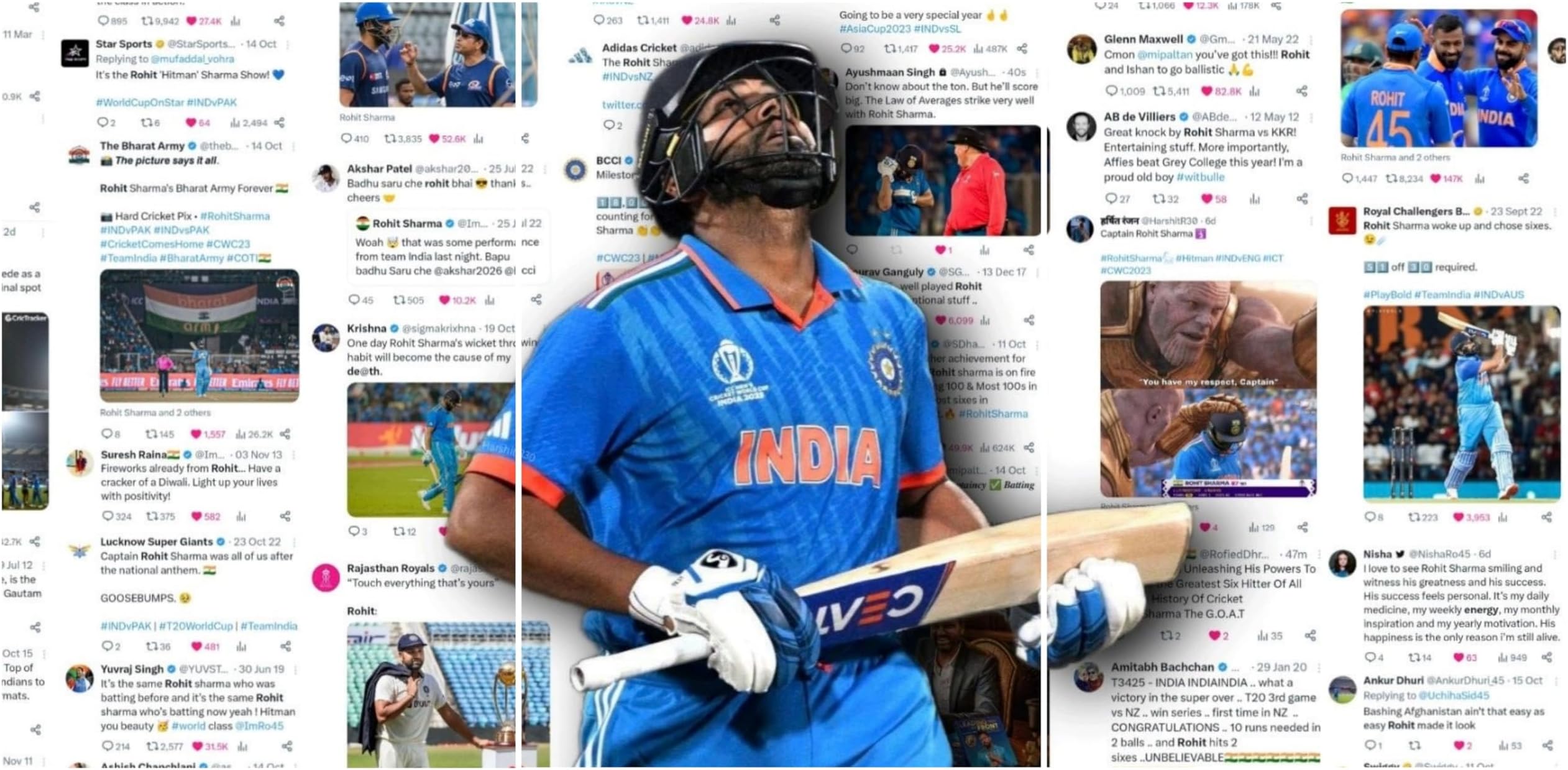 Rohit Sharma Cricket Wall Posters Set of 3 Split Design | A4 Size (8x12 Inch) | 300 GSM Art Paper | Flat Packed Posters with Double Sided Tape | Wall Art for Bedroom & Sports Room Decor | Gift for Cricket Fans