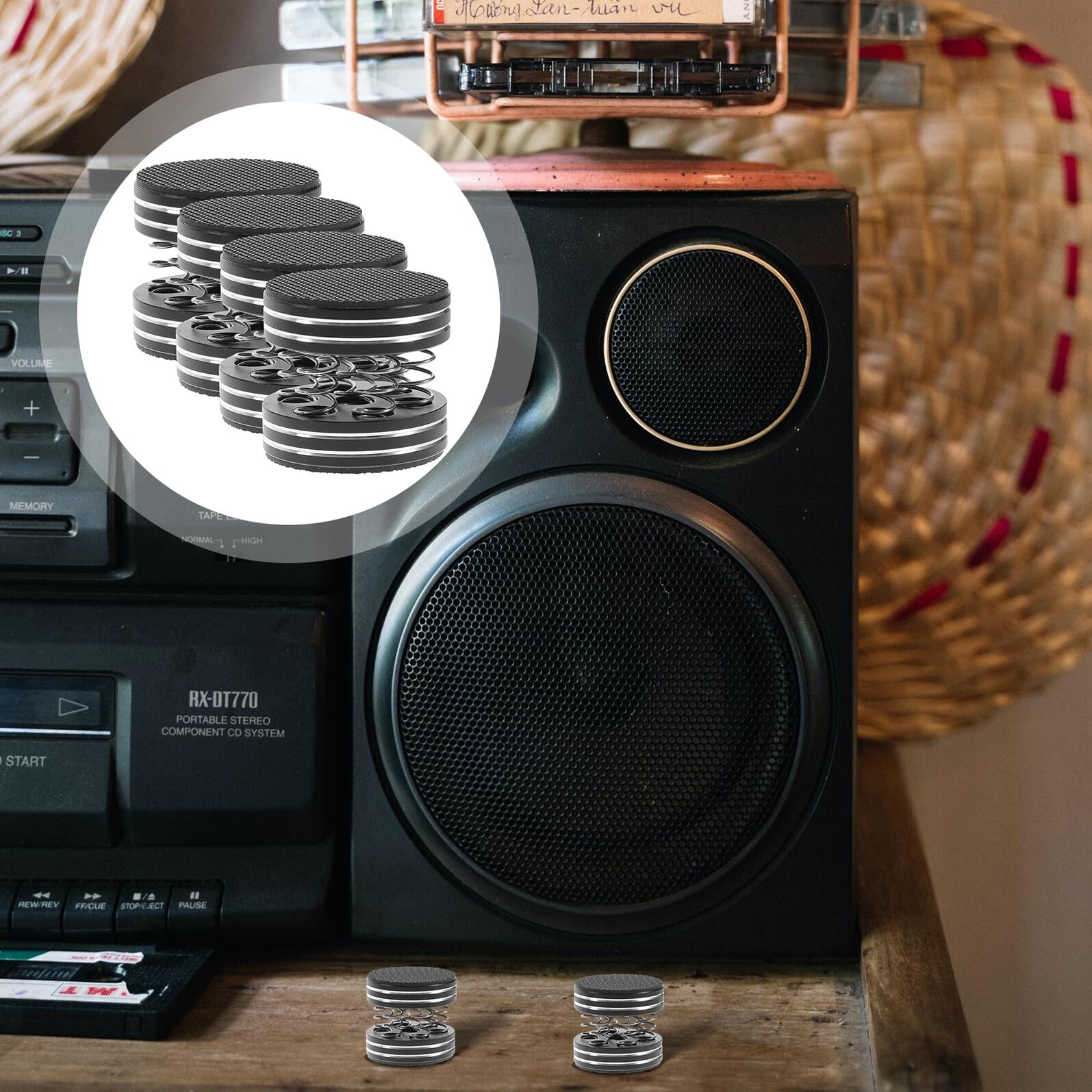 NOLITOY 4 pezzi Piedini Isolanti per Diffusori Acustici in Lega di Alluminio con in Acciaio Inossidabile Supporti Antivibranti Stabili e Antiscivolo per Subwoofer e Casse Audio Hifi
