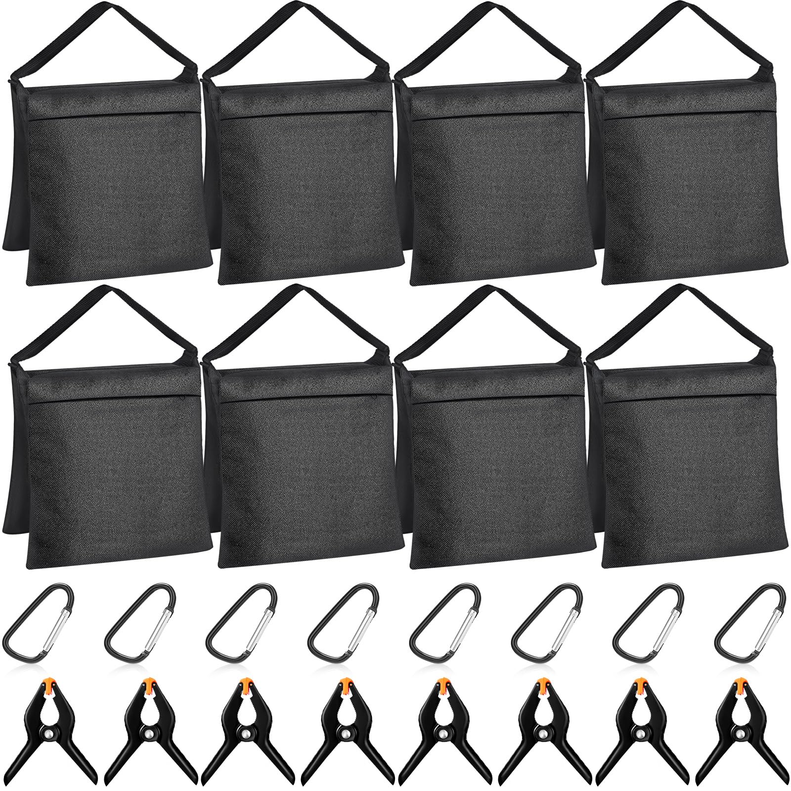 Hoteam 8 Sets Sandbag Weight Bag with Zipper, Spring Clamps, Hooks Heavy Duty Sand Bags Weights for Christmas Tree Stand, Outdoor Decorations, Canopy