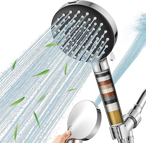 Cabezales de ducha con filtros, 7 modos de pulverización, cabezal de ducha de alta presión con filtros de suavizador de agua de mano, manguera de 78