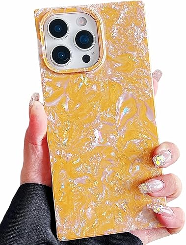 MUGCOFF for iPhone 14 Pro Max Case Rectangle,Luxury Sparkle Seashell Abalone Pea