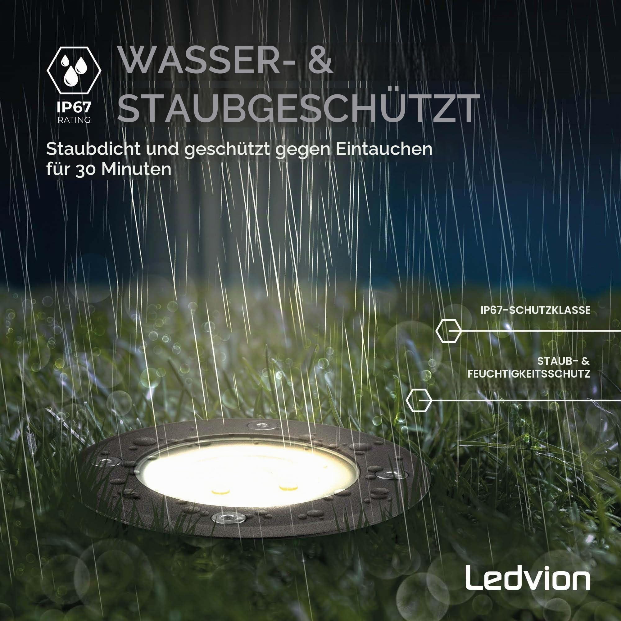Ledvion 9er Set LED Bodenstrahler Außen IP67 3W 230V GU10 rund schwarz