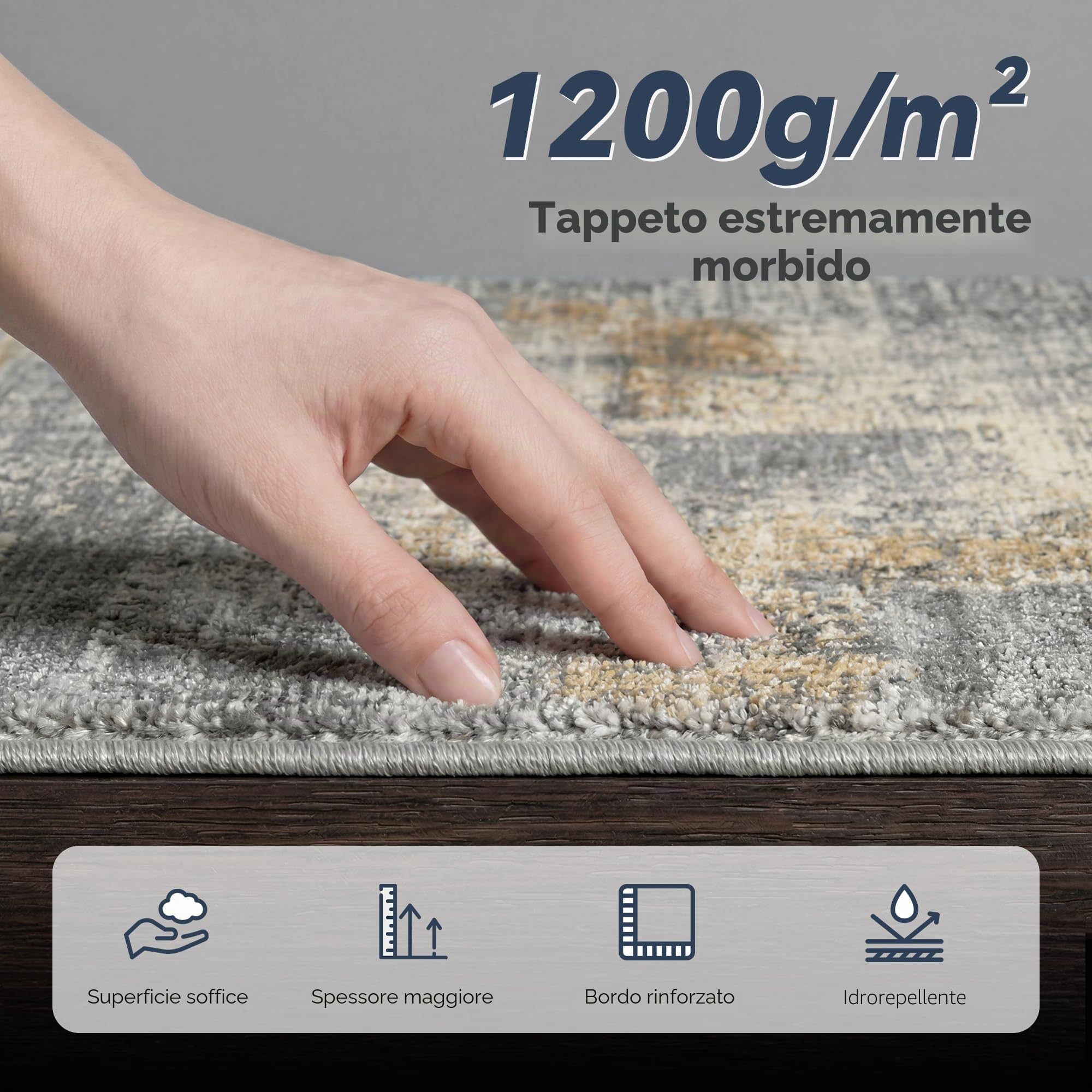 Astratto Tappeto Soggiorno 140x200 cm,0.85cm Pelo corto Tappeto,1200 g/m³ poliestere,lavabile in lavatrice,TPE antiscivolo base,per camera da letto,sala da pranzo,Camera degli ospiti,Grigio&oro